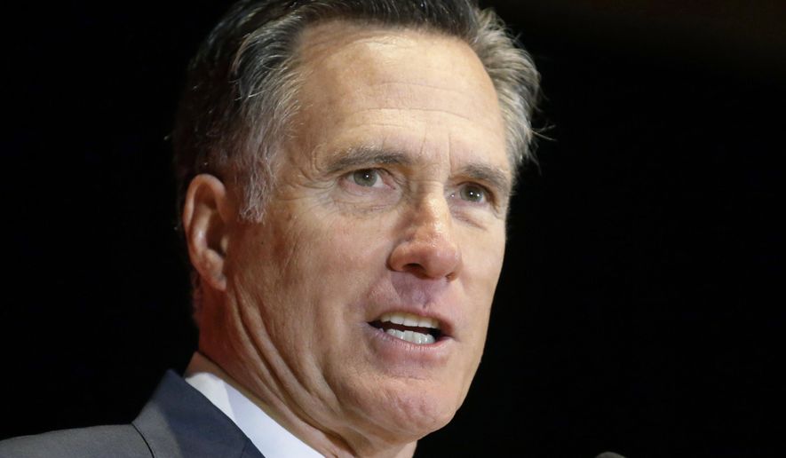 In this March 3, 2016, file photo, former Massachusetts governor and presidential candidate Mitt Romney speaks at the University of Utah in Salt Lake City. (AP Photo/Rick Bowmer, File)