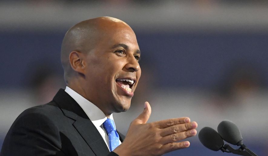 Sen. Cory Booker, New Jersey Democrat, speaks during the first day of the Democratic National Convention in Philadelphia on July 25, 2016. (Associated Press) **FILE**