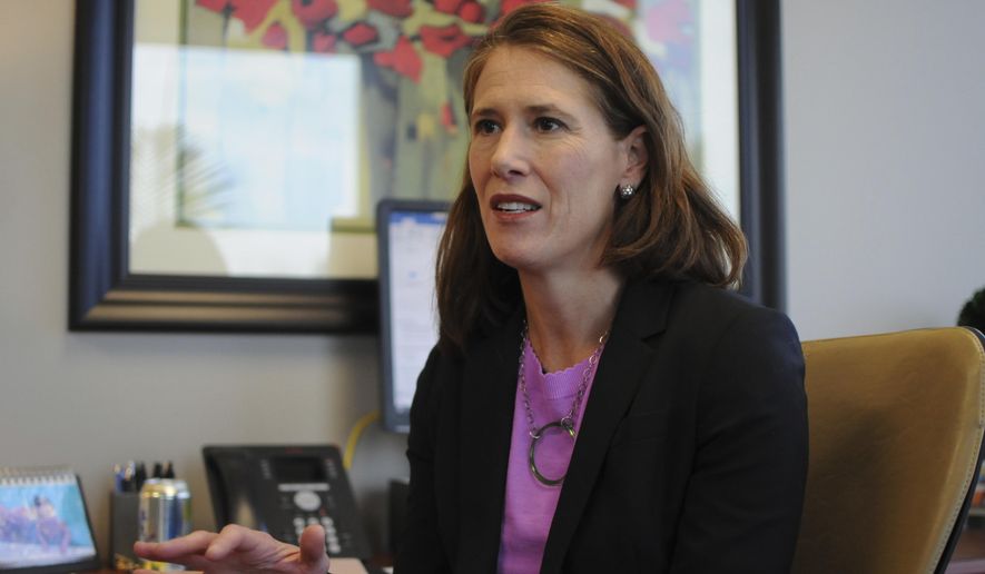 Allison Suttle, chief medical officer at Sanford Health, talks about the system's opioid prescriptions in Sioux Falls, S.D., Wednesday, Oct. 25, 2017. Sanford providers wrote 18 percent fewer prescriptions for opioids in the third quarter of 2017 compared to the first quarter of 2016. (AP Photo/James Nord)