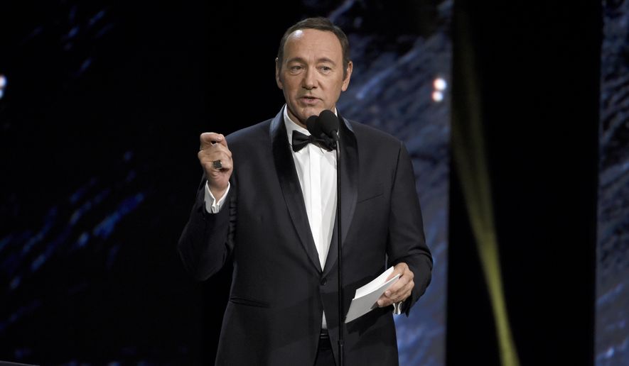 Kevin Spacey presents the award for excellence in television at the BAFTA Los Angeles Britannia Awards at the Beverly Hilton Hotel on Friday, Oct. 27, 2017, in Beverly Hills, Calif. (Photo by Chris Pizzello/Invision/AP)
