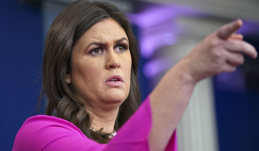 &quot;The real collusion scandal, as we&#39;ve said several times before, has everything to do with the Clinton campaign, Fusion GPS and Russia,&quot; White House press secretary Sarah Huckabee Sanders said Monday at the daily briefing. (Associated Press)