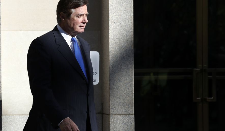 Paul Manafort, departs Federal District Court in Washington, Monday, Oct. 30, 2017. Manafort, President Donald Trump&#39;s former campaign chairman, and that Manafort&#39;s business associate rick Gates have pleaded not guilty to felony charges of conspiracy against the United States and other counts. (AP Photo/Alex Brandon)