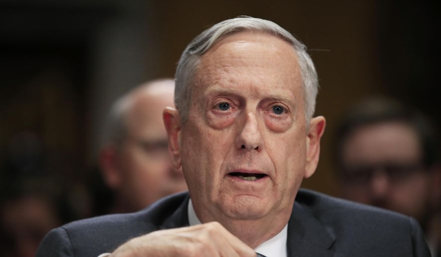 Secretary of Defense Jim Mattis, testifies during a Senate Foreign Relations Committee hearing on &amp;quot;The Authorizations for the Use of Military Force: Administration Perspective&amp;quot; on Capitol Hill in Washington, Monday, Oct. 30, 2017. (AP Photo/Manuel Balce Ceneta) ** FILE **