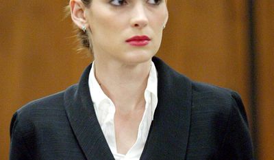 Actress Winona Ryder was arrested at the Saks Fifth Avenue in Beverly Hills after store clerks said they saw her place an estimated $4,760 worth of clothes and accessories into her bag with the security tags ripped off. Ryder was found guilty of two of the three felony counts against her.