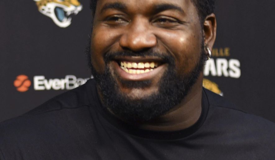 On Monday Oct. 30, 2017 newly acquired Jacksonville Jaguars defensive tackle Marcell Dareus spoke to the media about his departure from the Buffalo Bills and his day of practice with the Jaguars. The interview took place in the TV studio in EverBank Field in Jacksonville, Fla. (Bob Mack/Florida Times-Union via AP)