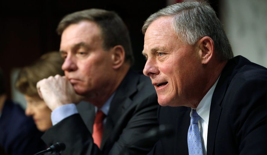 Senate intelligence committee leaders Richard Burr (right) of North Carolina and Mark R. Warner of Virginia led the questioning of tech giants Facebook, Twitter and Google on Wednesday on Capitol Hill. (Associated Press)