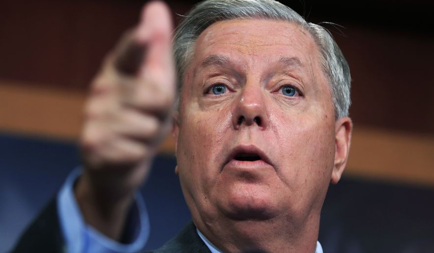 Sen. Lindsey Graham, R-S.C., speaks on why alleged attacker in New York should be held as enemy combatant during a news conference on Capitol Hill in Washington, Wednesday, Nov. 1, 2017. (AP Photo/Manuel Balce Ceneta)