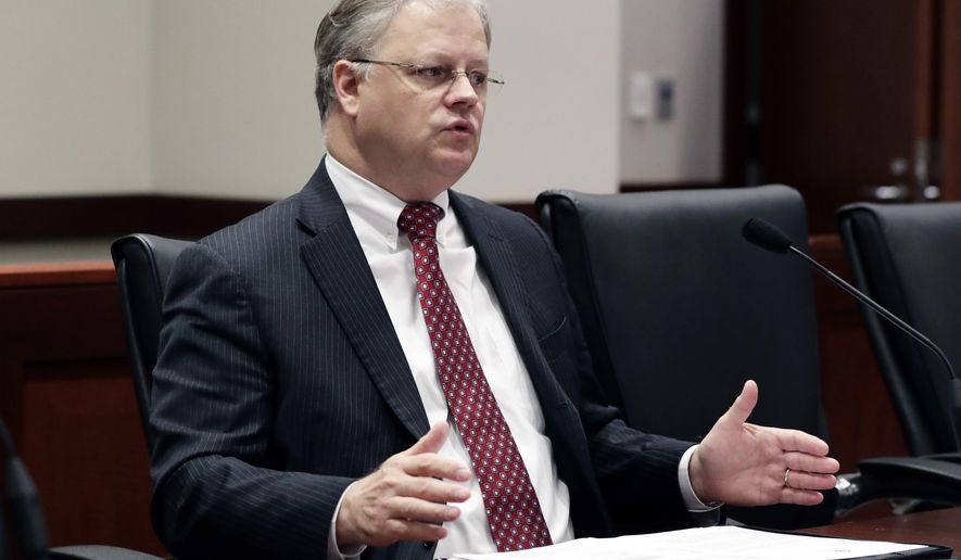 State economist Darrin Webb tells members of the Joint Legislative Budget Committee that Mississippi continues to lag behind the nation in economic growth during their meeting in Jackson, Miss., Wednesday, Nov. 1, 2017. The top lawmakers set an estimate that the state will have $5.6 billion available to spend during fiscal 2019, which begins July 1, which is $1.5 million less than the estimate for the current year. All lawmakers will get to vote on a spending plan during a three-month session starting in January. (AP Photo/Rogelio V. Solis)