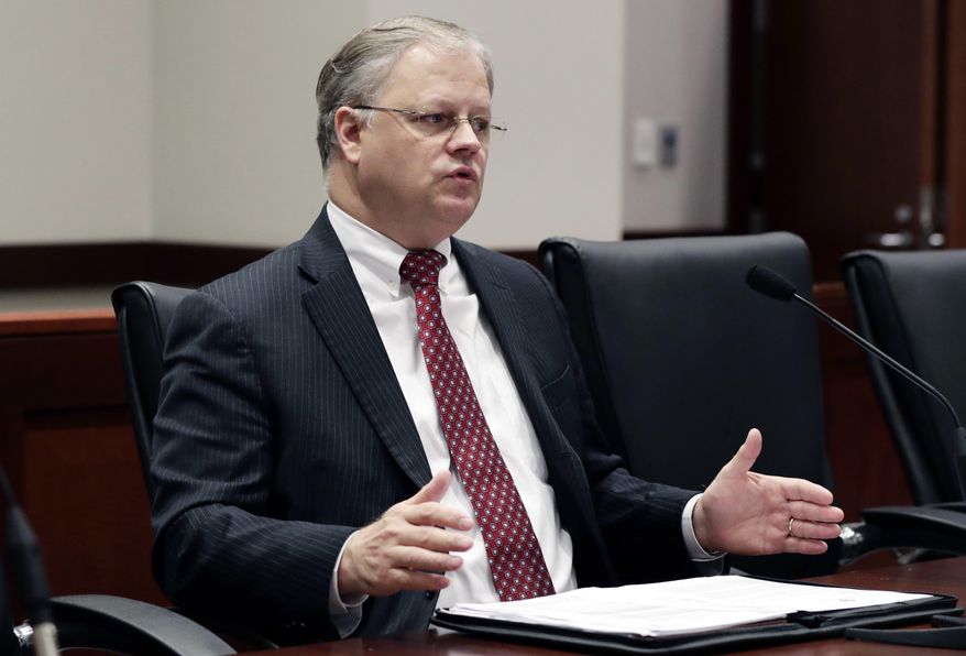 State economist Darrin Webb tells members of the Joint Legislative Budget Committee that Mississippi continues to lag behind the nation in economic growth during their meeting in Jackson, Miss., Wednesday, Nov. 1, 2017. The top lawmakers set an estimate that the state will have $5.6 billion available to spend during fiscal 2019, which begins July 1, which is $1.5 million less than the estimate for the current year. All lawmakers will get to vote on a spending plan during a three-month session starting in January. (AP Photo/Rogelio V. Solis)