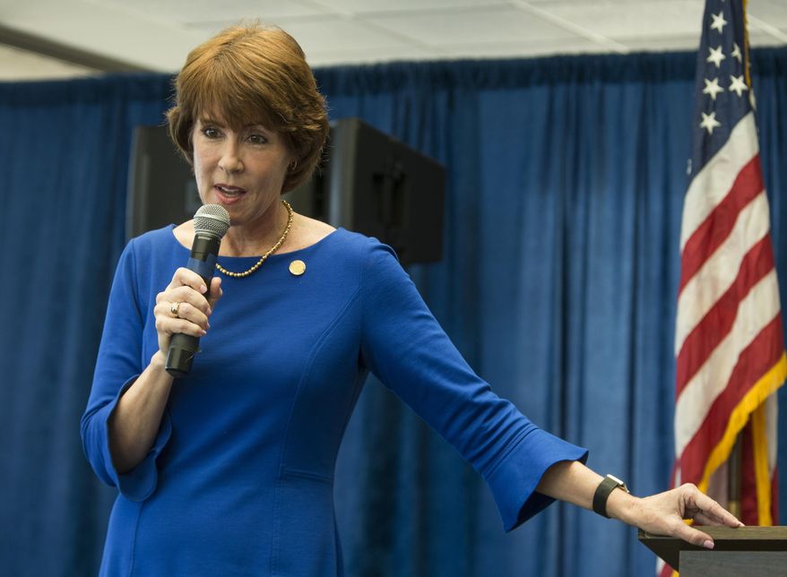 Former Congresswoman Gwen Graham, a candidate for Florida governor, speaks during the Florida AP Legislative Day at the Florida Capitol Thursday, Nov. 2, 2017, in Tallahassee, Fla. (AP Photo/Mark Wallheiser)