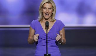 Conservative political commentator Laura Ingraham speaks during the third day of the Republican National Convention in Cleveland, July 20, 2016. President Donald Trump granted an interview Thursday to Laura Ingraham of Fox News Channel. It’s by far his venue of choice when he chooses to answer questions one-on-one. Ingraham&#x27;s interview airs at 10 o&#x27;clock on Fox. It&#x27;s the first week of her new show. (AP Photo/J. Scott Applewhite) ** FILE **