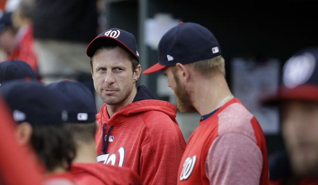 Washington Nationals pitchers Max Scherzer and Stephen Strasburg were named on Monday as finalists for the National League Cy Young Award. (Associated Press) **FILE**

