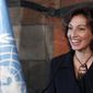 UNESCO&#39;S new elected director-general France&#39;s Audrey Azoulay attends a press conference at the United Nations Educational, Scientific and Cultural Organisation, UNESCO headquarters in Paris, Friday, Nov. 10, 2017. UNESCO&#39;s member states have voted to confirm the nomination of former French Culture Minister Audrey Azoulay as the body&#39;s new leader. (AP Photo/Christophe Ena)