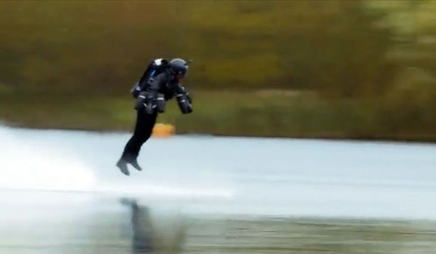 The fastest speed achieved in a body-controlled jet engine power suit by Richard Browning. (Courtesy Reuters)