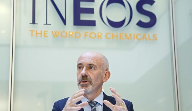 The new president of the FC Lausanne-Sport David Thompson, CEO of INEOS Switzerland, speaks during a press conference , in Rolle, canton of Vaud, Switzerland, on Monday, Nov. 13, 2017. British-owned multinational chemical firm INEOS has agreed a deal to buy Swiss top-tier club Lausanne-Sport. (Salvatore Di Nolfi/Keystone via AP)