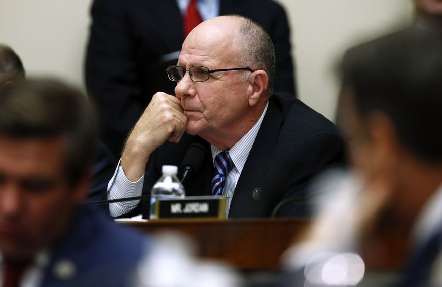 Rep. Ted Poe, R-Texas., pauses as he questions Attorney General Jeff Sessions during a House Judiciary Committee hearing on Capitol Hill, Tuesday, Nov. 14, 2017 in Washington. (AP Photo/Carolyn Kaster)
