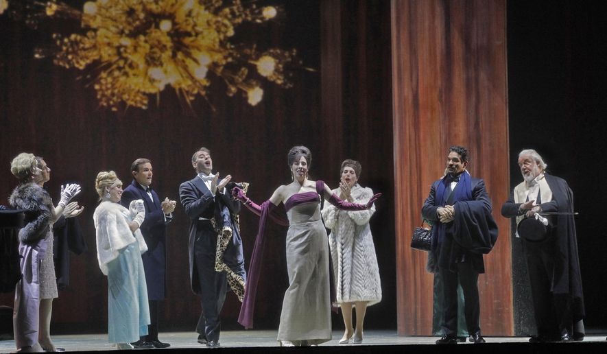 This image released by the Metropolitan Opera shows a performance of "The Exterminating Angel," will be shown in selected theaters on Saturday. (Ken Howard/Metropolitan Opera via AP)