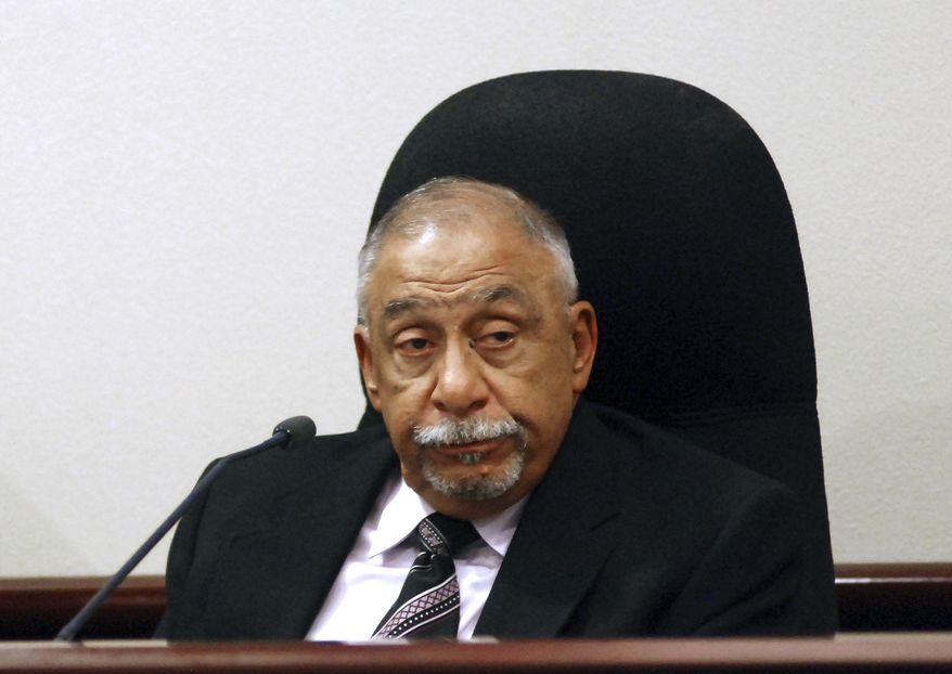 Former New Mexico state Sen. Phil Griego testifies at his own trial on corruption charges on Tuesday, Nov. 14, 2017, in Santa Fe, N.M. Griego, a Democrat, is accused of using his former position as a lawmaker to profit from the sale of a state-owned building in downtown Santa Fe without proper disclosure. He denies any wrongdoing. (AP Photo/Morgan Lee)