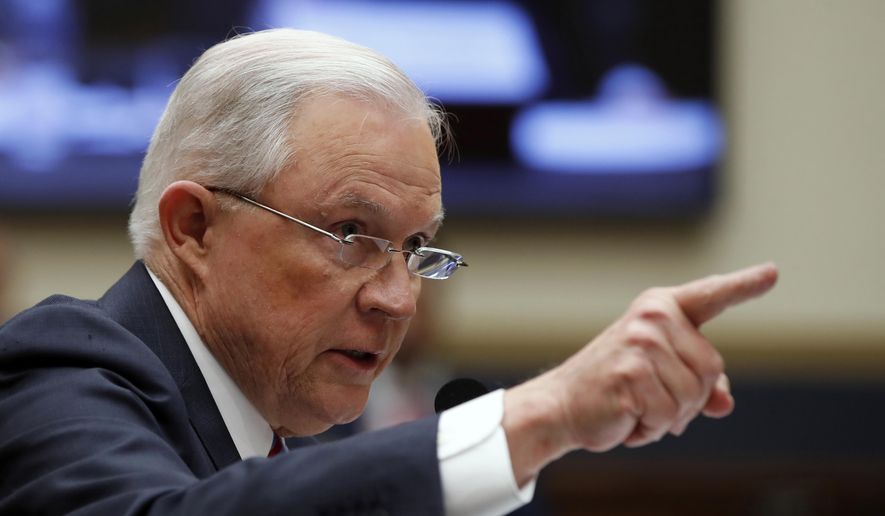 Attorney General Jeff Sessions makes a point while speaking during a House Judiciary Committee hearing on Capitol Hill, Tuesday, Nov. 14, 2017, in Washington. (AP Photo/Alex Brandon) ** FILE **