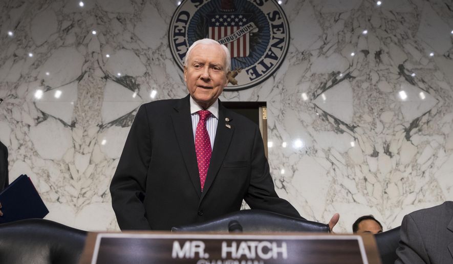 In this Nov. 13, 2017, photo, Senate Finance Committee Chairman Orrin Hatch, R-Utah, arrives as the tax-writing panel begins work on overhauling the nation&#x27;s tax code, on Capitol Hill in Washington. Millions would forgo coverage if Congress repeals the unpopular requirement that Americans get health insurance, gambling with their own wellbeing and boosting premiums for others. Just as important, the drive by GOP senators to undo “Obamacare’s” coverage requirement fits in with Trump administration efforts to write regulations allowing for plans with limited benefits and lower premiums.  (AP Photo/J. Scott Applewhite, File)