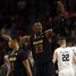 Maryland forward Bruno Fernando, of Angola, winds up the crowd in the second half of an NCAA college basketball game against Butler in College Park, Md., Wednesday, Nov. 15, 2017. (AP Photo/Patrick Semansky) **FILE**