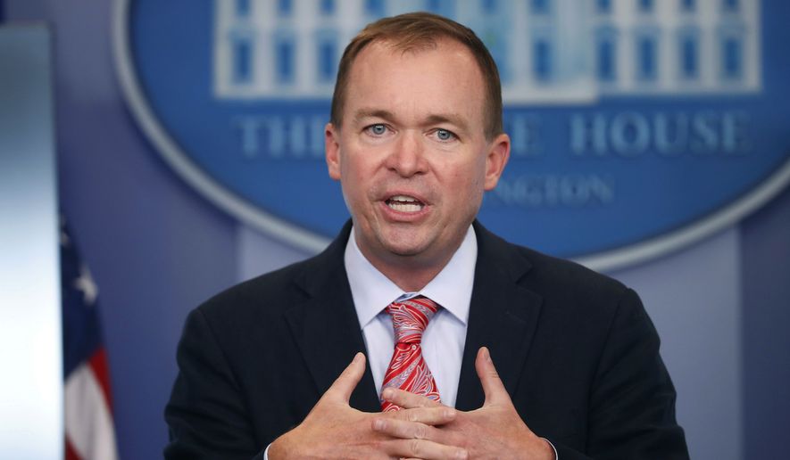 In this Thursday, July 20, 2017, file photo, Budget Director Mick Mulvaney gestures as he speaks during the daily press briefing at the White House in Washington. (AP Photo/Pablo Martinez Monsivais, File)