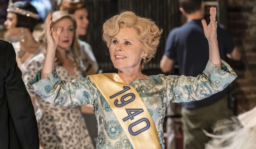An Aug. 21, 2017 photo released by the National Theatre in London of Imelda Staunton as Sally Durant Plummer in Follies at the National Theatre. Imelda Staunton plays a woman on the verge of a nervous breakdown in "Follies," Stephen Sondheim's dizzying musical about a traumatic reunion of former Broadway showgirls. (Johan Persson/National Theatre via AP)