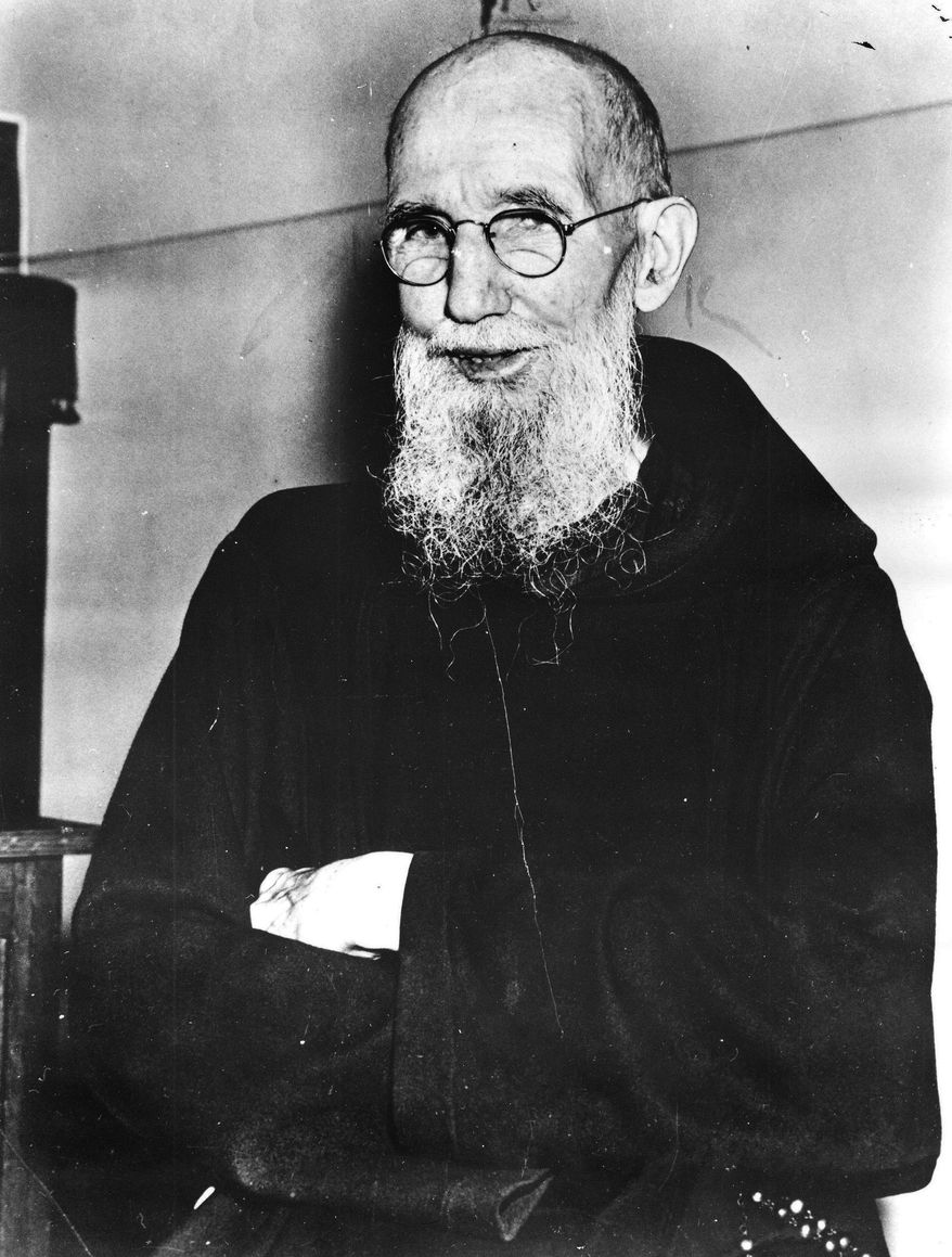 FILE - This 1954 file photo shows Father Solanus Casey, a member of the Capuchin Franciscan Order of St. Joseph. The Detroit priest, who is credited with helping cure a woman with a skin disease, is being beatified by the Roman Catholic Church, a major step toward sainthood. More than 60,000 people are expected Saturday, Nov. 18, 2017 at a Mass at Ford Field. (Detroit News via AP)