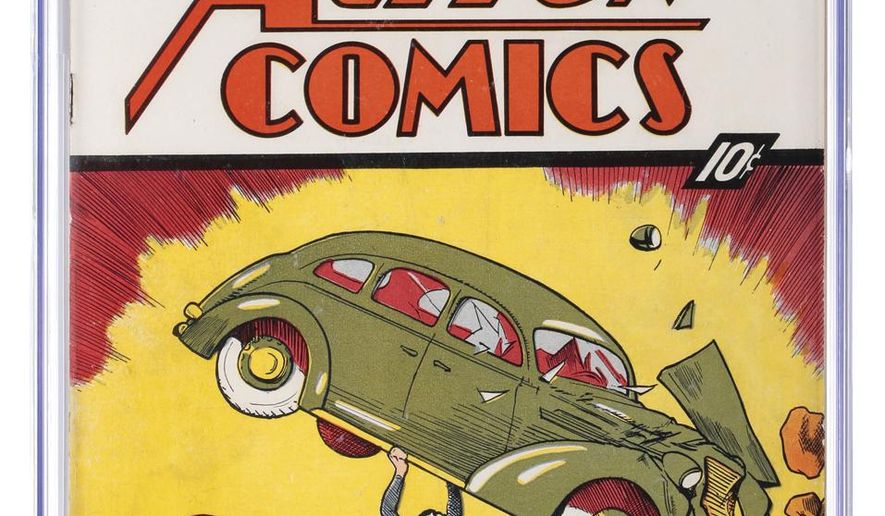 This image released by Profiles in History shows a June 1938 Action Comics #1 issue, one of many Superman items up for auction on Dec. 19 in Los Angeles. (Profiles in History via AP)