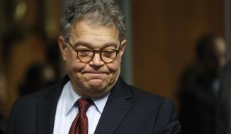 In this July 12, 2017 photo, Senate Judiciary Committee member Sen. Al Franken, D-Minn. arrives on Capitol Hill in Washington. The normally sleepy Senate Ethics Committee hasn&#x27;t had a major case since 2011, but it could be deciding next year on the fate of three senators _ including two facing allegations of inappropriate sexual behavior. (AP Photo/Pablo Martinez Monsivais)