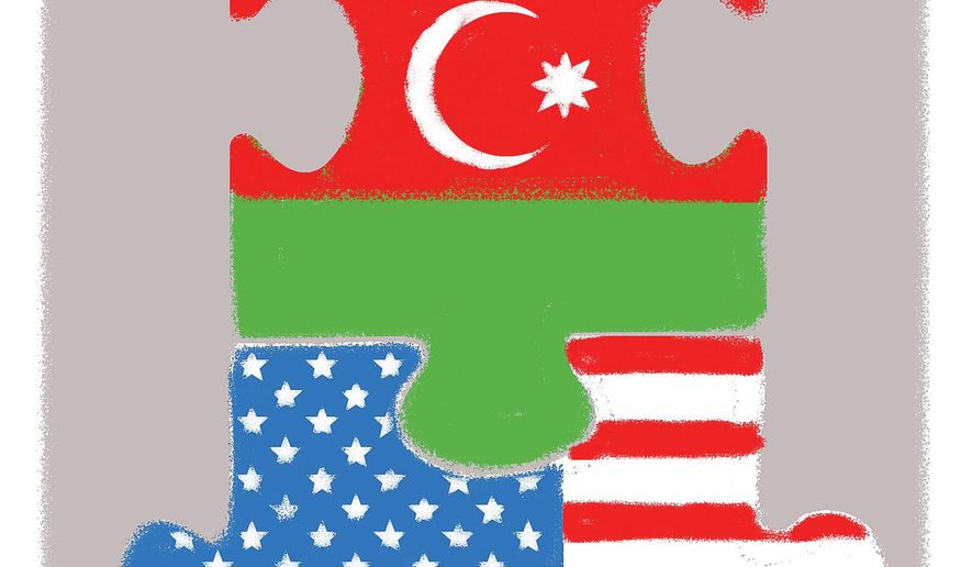 Illustration on U.S./Azerbaijan cooperation by Linas Garsys/The Washington Times