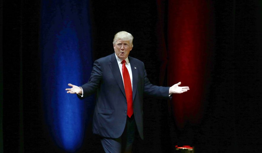 Donald Trump reacts to the crowd at a rally in Raleigh, N.C., Tuesday, July 5, 2016. (AP Photo/Gerry Broome)