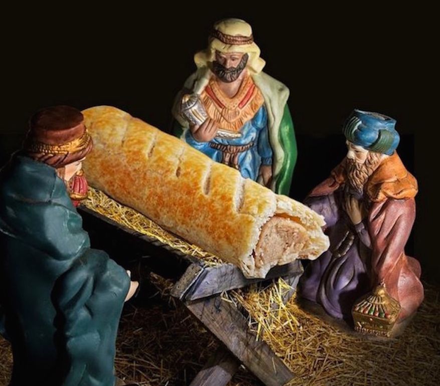 The U.K. bakery chain Greggs used its 2017 Christmas promotional calendar to portray Jesus Christ as a sausage roll. (Image: Greggs promo calendar via The Northern Echo)