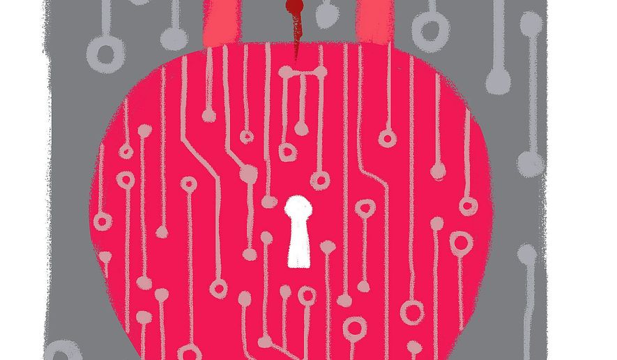 Illustration on cybersecurity by Linas Garsys/The Washington Times
