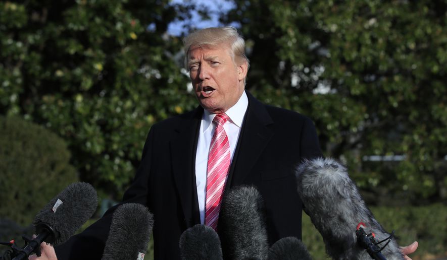 President Donald Trump speaks to reporters before leaving the White House, Tuesday, Nov. 21, 2017, in Washington for a Thanksgiving trip to Mar-a-Lago estate in Palm Beach, Fla. (AP Photo/Manuel Balce Ceneta) ** FILE **
