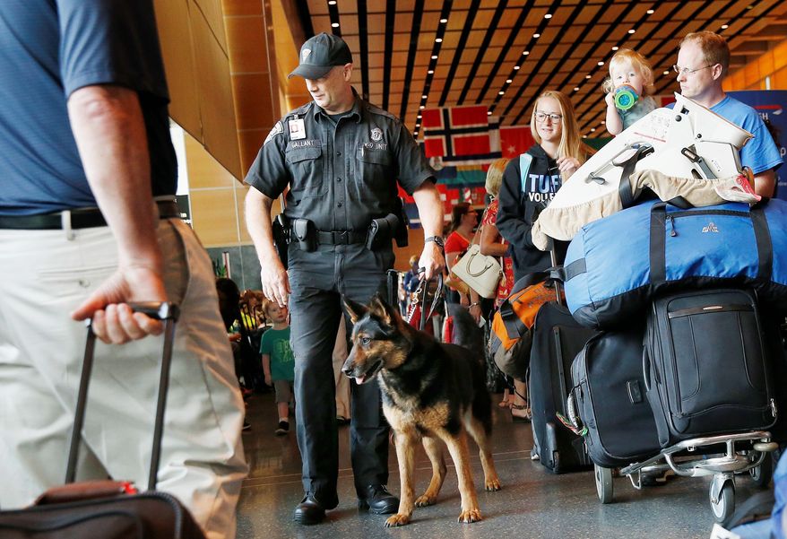 The Transportation Security Administration is deploying more bomb-sniffing K-9s at airports and is on schedule to upgrade carry-on baggage screening to high-tech 3-D imaging machines. (Associated Press/File)