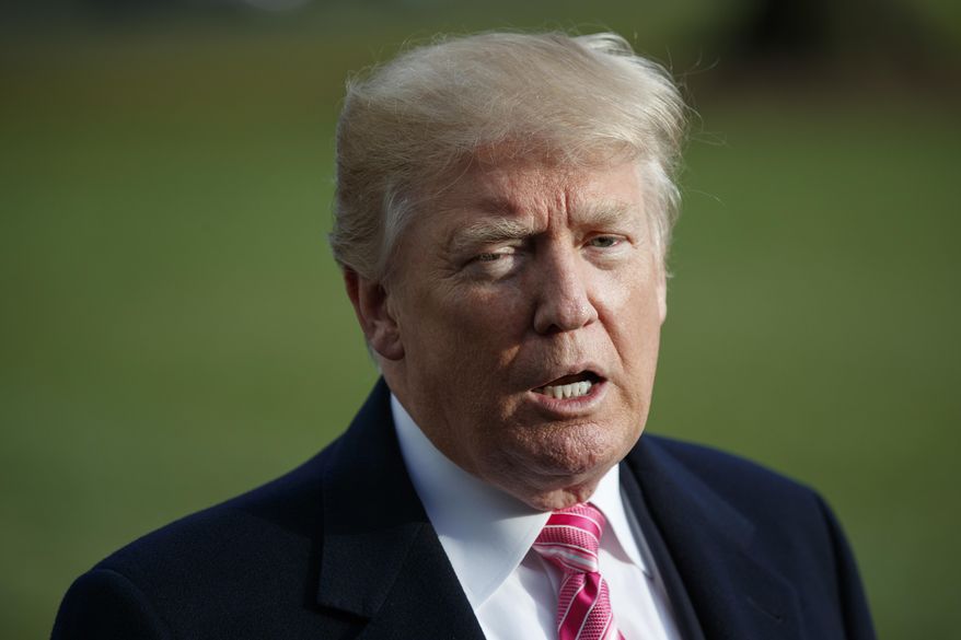 President Donald Trump speaks to reporters before leaving the White House, Tuesday, Nov. 21, 2017, in Washington for a Thanksgiving trip to Mar-a-Lago estate in Palm Beach, Fla. (AP Photo/Evan Vucci) ** FILE **
