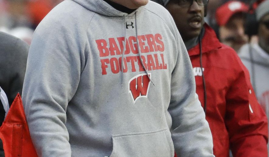 FILE-This Nov. 18, 2017, file photo shows Wisconsin head coach Paul Chryst reacting after a call was overturned on an instant review during the first half of an NCAA college football game in Madison, Wis. Wisconsin has owned the rivalry with Minnesota over the last two-plus decades, but this year's matchup appears to be one of the most lopsided of the recent bunch with the Badgers trying to stay unbeaten for a spot in the College Football Playoff and the Gophers having lost six of eight Big Ten games under first-year coach P.J. Fleck. (AP Photo/Morry Gash, File)