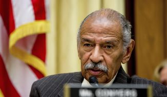 In this May 24, 2016, file photo, Rep. John Conyers, D-Mich., ranking member on the House Judiciary Committee, speaks on Capitol Hill in Washington during a hearing. Conyers said he is stepping aside as the top Democrat on the House Judiciary Committee amid a congressional investigation into allegations he sexually harassed female staff members. (AP Photo/Andrew Harnik, File)