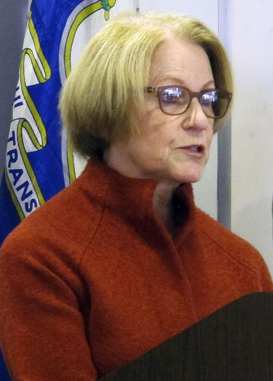 FILE - In this March 24, 2014, file photo, Department of Emergency Services and Public Protection Commissioner Dora Schriro speaks at a news conference in Middletown, Conn. Schriro is among those being sued by State Police Master Sgt. Patrick Torneo, who filed the lawsuit in federal court in November 2017 claiming he was unjustly demoted and suspended over unproven drunken driving allegations. Torneo is seeking reinstatement to lieutenant and an undisclosed amount of damages. (AP Photo/Dave Collins, File)