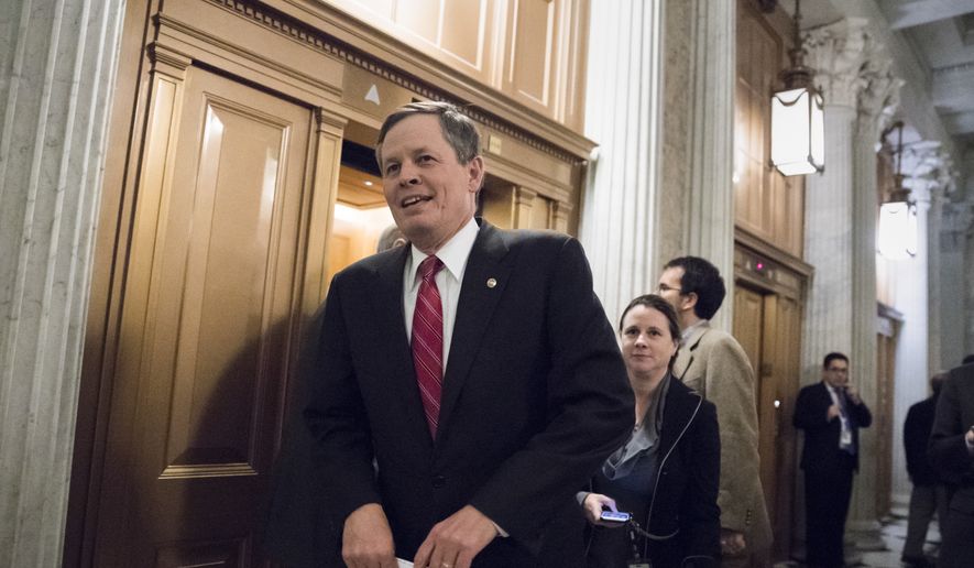 Sen. Steve Daines, R-Mont., a member of the Senate Appropriations Committee, arrives at the Senate floor for votes on Capitol Hill in Washington, Monday evening, Nov. 27, 2017. (AP Photo/J. Scott Applewhite) ** FILE **