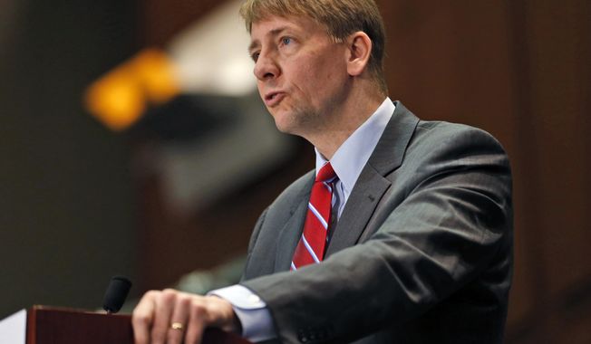 FILE - In this March 26, 2015, file photo, Consumer Financial Protection Bureau Director Richard Cordray speaks during a panel discussion in Richmond, Va. Cordray, the first director of the Consumer Financial Protection Bureau, tendered his resignation Friday, Nov. 24, 2017, and simultaneously named his own successor, setting up the consumer agency for another battle with the Trump White House over control of the powerful federal watchdog. (AP Photo/Steve Helber, File)