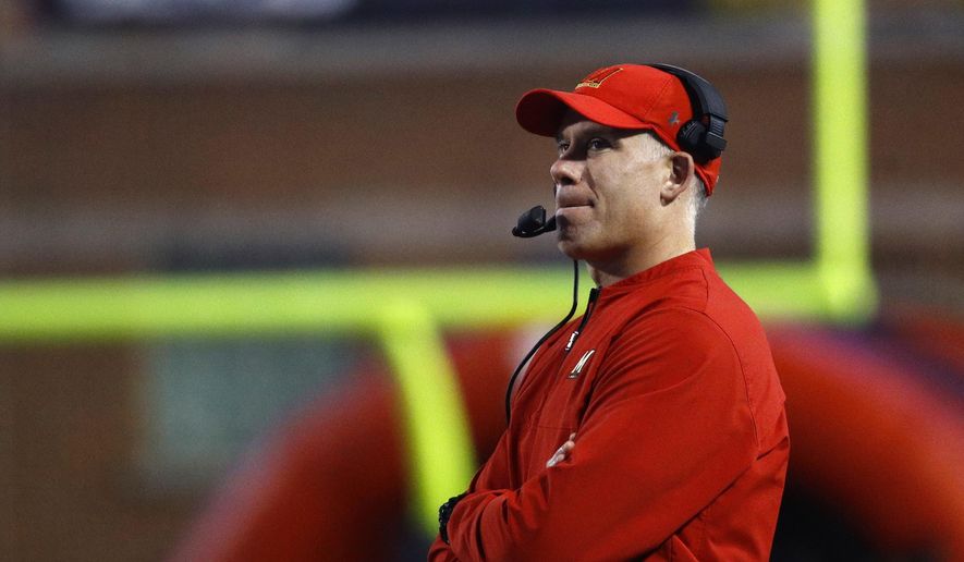 Maryland head coach DJ Durkin watches the first half of an NCAA college football game against Penn State in College Park, Md., Saturday, Nov. 25, 2017. (AP Photo/Patrick Semansky) **FILE**