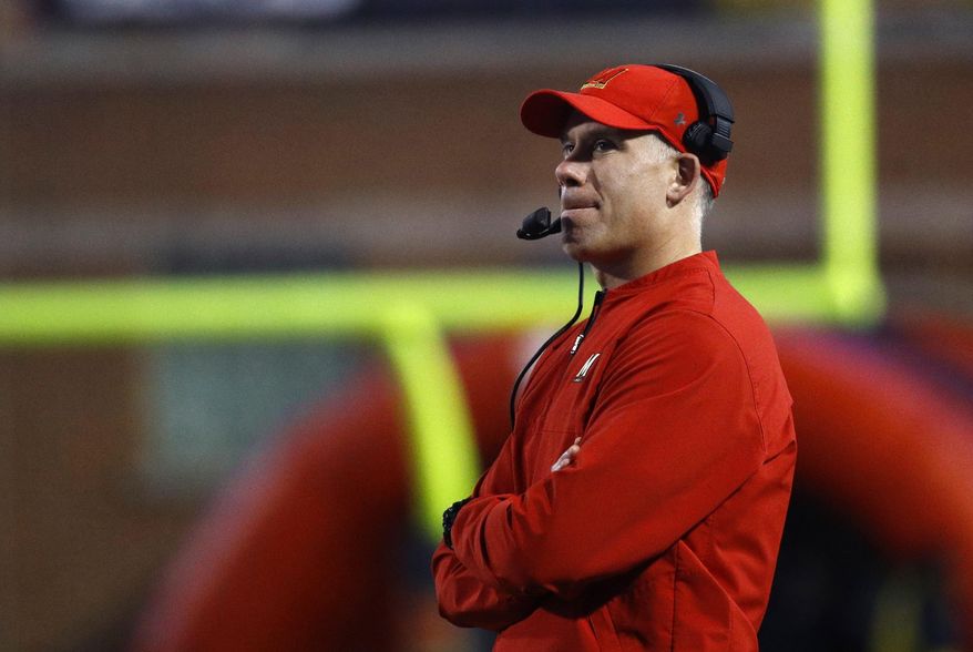 Maryland head coach DJ Durkin watches the first half of an NCAA college football game against Penn State in College Park, Md., Saturday, Nov. 25, 2017. (AP Photo/Patrick Semansky) **FILE**