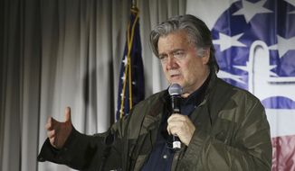 &quot;They want to destroy Judge Roy Moore,&quot; Steve Bannon said Tuesday of the entrenched Republican and Democratic lawmakers in Washington. &quot;You know why? They want to take your voice away.&quot; (Associated Press/File) 
