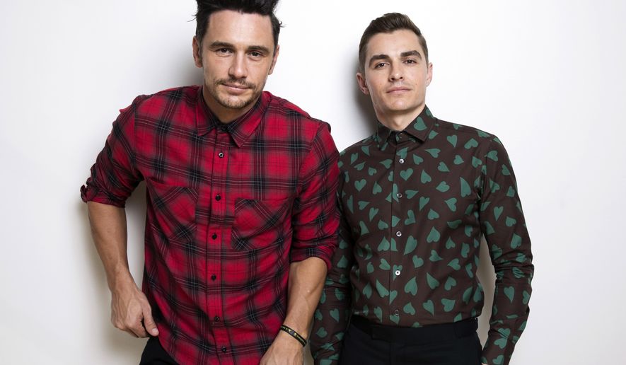 In this Nov. 15, 2017 photo, James Franco, left, and Dave Franco pose for a portrait in New York to promote their film, "The Disaster Artist." (Photo by Taylor Jewell/Invision/AP)