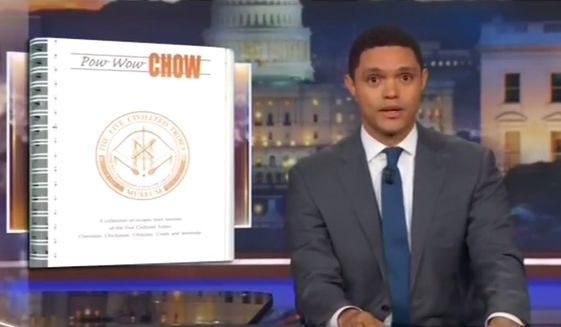 Comedian Trevor Noah of Comedy Central&#39;s &quot;The Daily Show&quot; used a segment of his Nov. 28 show to mock Sen. Elizabeth Warren&#39;s contributions to a cookbook titled &quot;Pow Wow Chow.&quot; (Comedy Central)