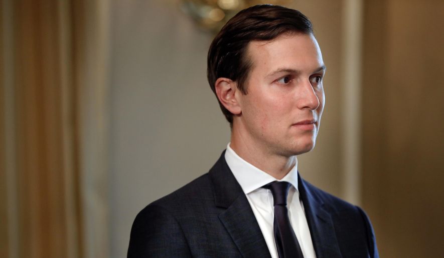 In this Friday, Aug. 11, 2017, file photo, White House senior adviser Jared Kushner listens as President Donald Trump answers questions at a news conference, in Bedminster, N.J. Kushner has been questioned by special counsel Robert Mueller&#39;s team of investigators about former national security adviser Michael Flynn. That&#39;s according to a person familiar with the investigation who spoke to The Associated Press on Nov. 29, on condition of anonymity. (AP Photo/Pablo Martinez Monsivais, File)