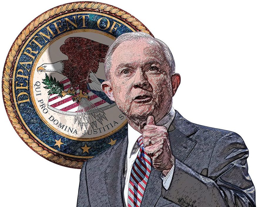 Jeff Sessions at the Department of Justice Illustration by Greg Groesch/The Washington Times