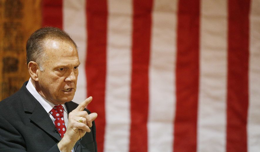 Former Alabama Chief Justice and U.S. Senate candidate Roy Moore speaks at a campaign rally, Thursday, Nov. 30, 2017, in Dora, Ala. (AP Photo/Brynn Anderson) ** FILE **